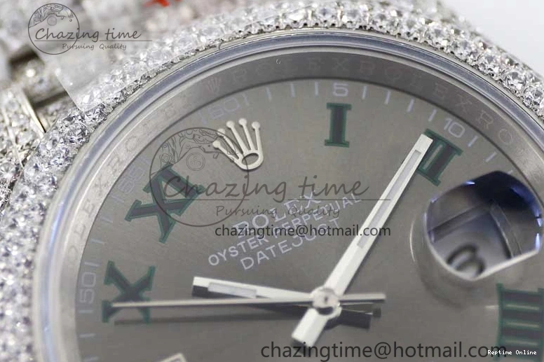 0224 Refined Datejust 41 SS Full Diamonds TWF 1:1 Best Edition Gray Roman Markers Dial on Jubilee Bracelet A 2389